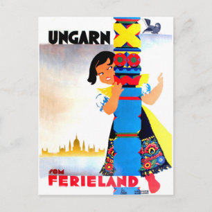 Ungarisches Mädchen hinter der Säule, Jahrgang Rei Postkarte