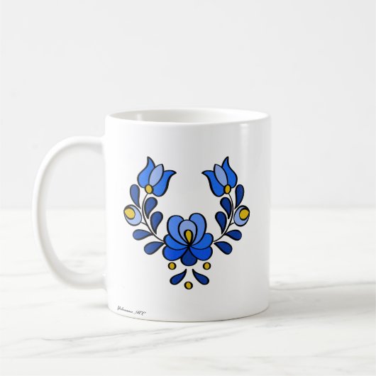 Ungarisches Stickereimuster, "Matyó" - blau Kaffeetasse (Links)