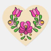Ungarisches Stickereimuster, "Matyó" - rosa Herz-Aufkleber (Vorderseite)