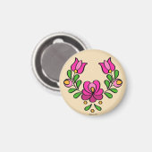 Ungarisches Stickereimuster, "Matyó" - rosa Magnet (Vorderseite/Rückseite)