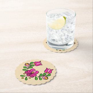 Ungarisches Stickereimuster, "Matyó" - rosa Untersetzer