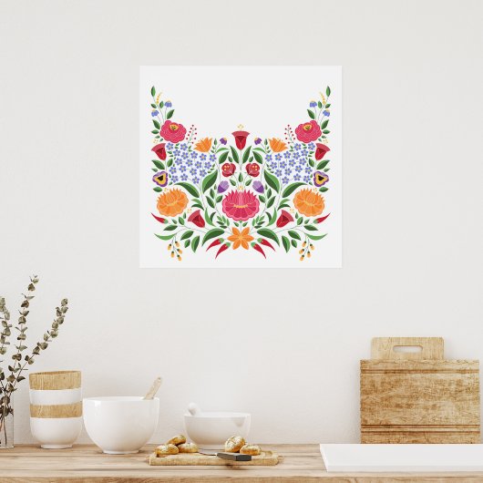 Ungarisches Volksmuster - Kalocsa Stickerei Blume Poster (Küche)
