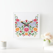 Ungarisches Volksmuster - Kalocsa Stickerei Blume Quadratische Wanduhr (Zuhause)