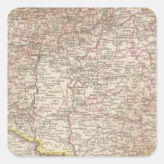 Ungarn Atlas Map Quadratischer Aufkleber (Vorderseite)