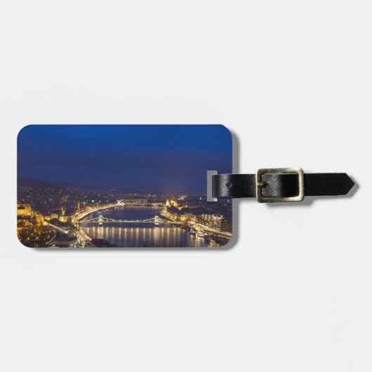 Ungarn Budapest Abendpanorama Gepäckanhänger (Vorderseite horizontal)