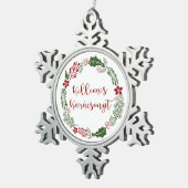 Ungarn Frohe Weihnachtsfrau Kellemes Karácsonyt Schneeflocken Zinn-Ornament (Rechts)