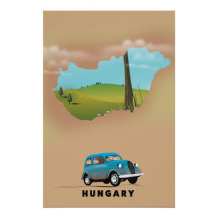 Ungarn Illustrierte Landkarte Reiseplakat Poster