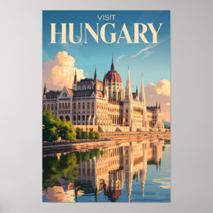 Ungarn Parlament Illustration Reise Kunst Vintage Poster