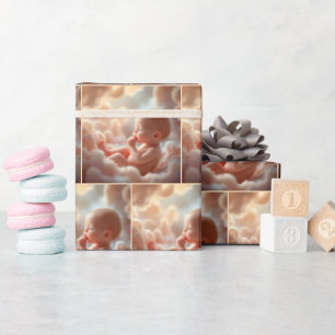 Ungeborenes Baby in rosa Wolken Geschenkpapier