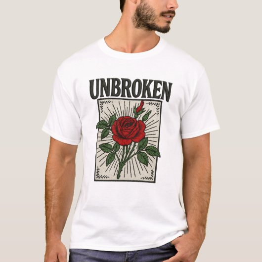 Ungebrochene Rose Stickereikunst T-Shirt (Vorderseite)