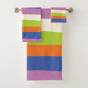 Ungefärbte Streifen: Blau, orange, Lila, grün und Badhandtuch Set