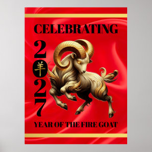 Ungeheuer Rot Gold Chinesisches Jahr des Feuerzieg Poster
