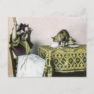 Ungeladener Gast Böse Kitty Vintage-Teeparty-Mädch Postkarte