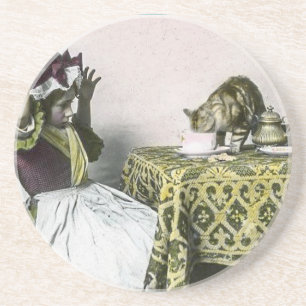 Ungeladener Gast Böse Kitty Vintage-Teeparty-Mädch Sandstein Untersetzer