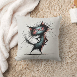 Ungepflegte freche Katze mit roter Brille Kissen