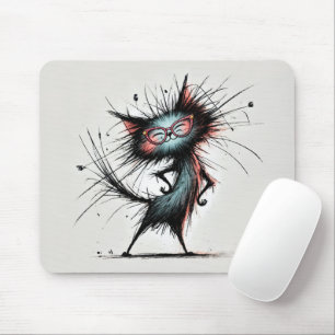 Ungepflegte freche Katze mit roter Brille Mousepad