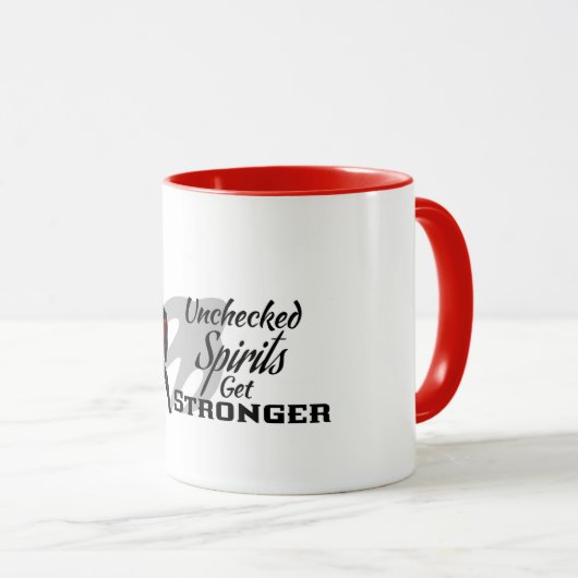 Ungeprüfte Spirituosen werden stärker - rot und sc Tasse (VorderseiteRechts)
