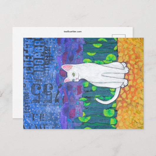 Ungerade Mit Augen weiße Katze Postkarte (Vorne/Hinten)