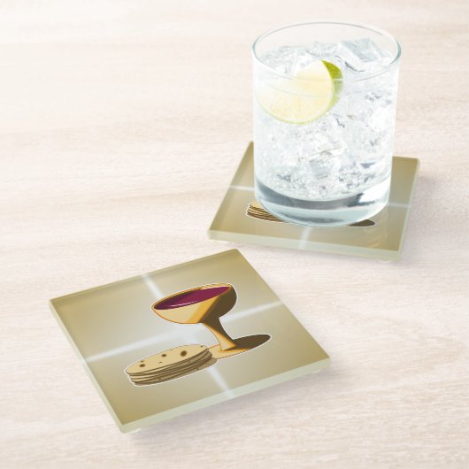 Ungesäuertes Brot und Wein Das letzte Abendessen O Glasuntersetzer (Schrägansicht)