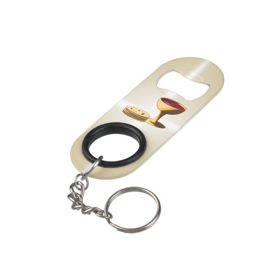 Ungesäuertes Brot und Wein Das letzte Abendessen O Mini Flaschenöffner (Rückseite Schrägansicht)