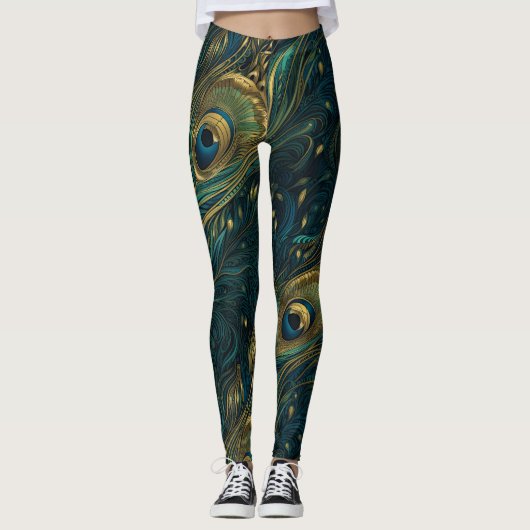 Ungewöhnlich + Einzigartiges, detailliertes Pfauen Leggings (Vorderseite)