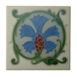 Ungewöhnliche Art Nouveau Corner Bros Floral Repro Fliese