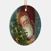 Ungewöhnliche elegante Sankt mit Baum u. Kerzen Keramik Ornament (Rechts)