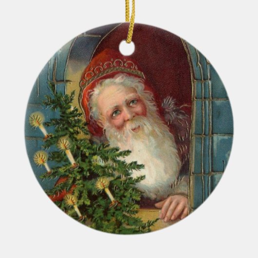 Ungewöhnliche elegante Sankt mit Baum u. Kerzen Keramik Ornament (Vorne)