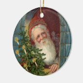 Ungewöhnliche elegante Sankt mit Baum u. Kerzen Keramik Ornament (Links)