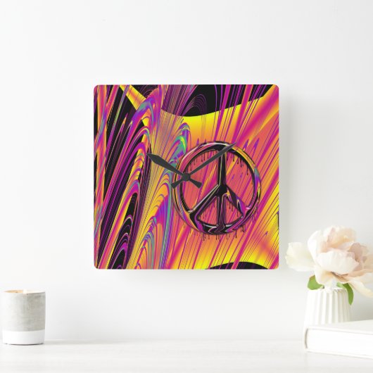 Ungewöhnliche Flaggen-psychedelische Hippy Quadratische Wanduhr (Zuhause)