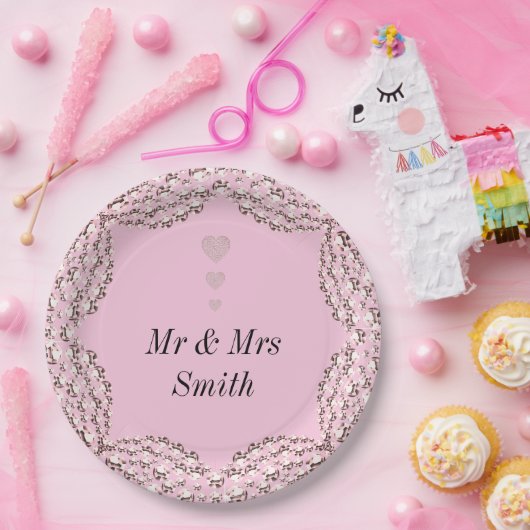 Ungewöhnliche hübsche personalisierte Hochzeitsfei Pappteller (Party)