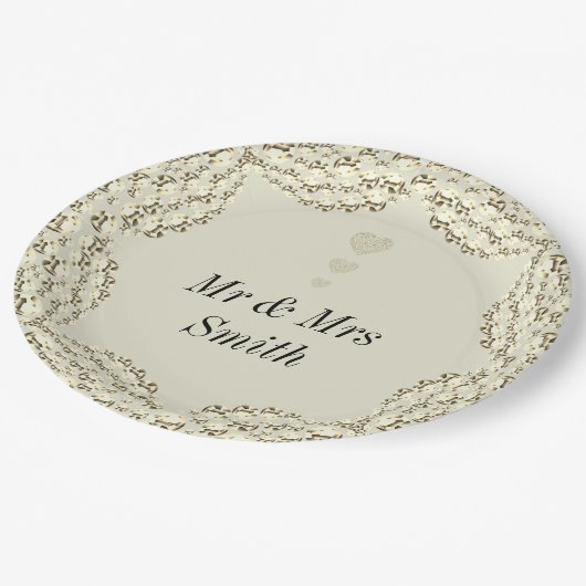 Ungewöhnliche hübsche personalisierte Hochzeitsfei Pappteller (Schrägansicht)