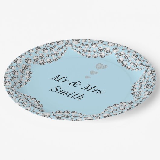 Ungewöhnliche hübsche personalisierte Hochzeitsfei Pappteller (Schrägansicht)