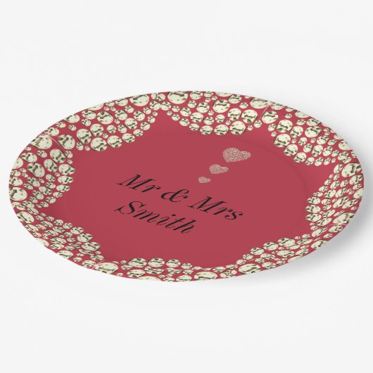 Ungewöhnliche hübsche personalisierte Hochzeitsfei Pappteller (Schrägansicht)