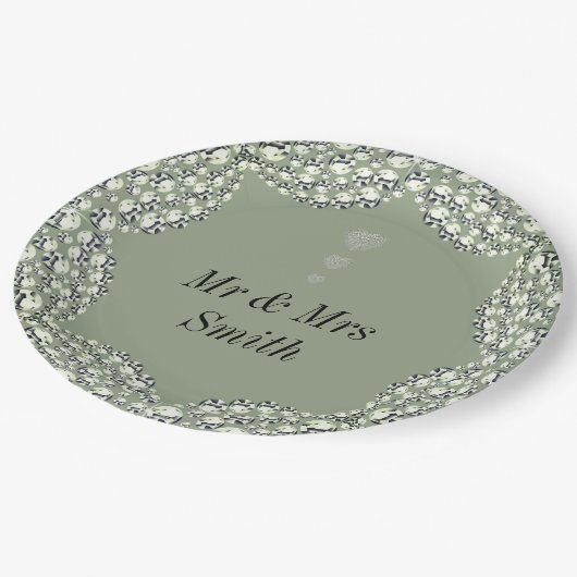 Ungewöhnliche hübsche personalisierte Hochzeitsfei Pappteller (Schrägansicht)