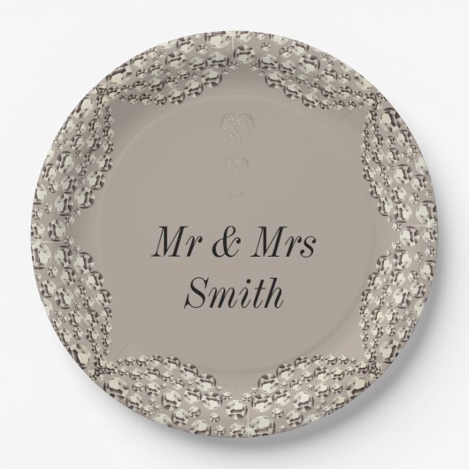 Ungewöhnliche hübsche personalisierte Hochzeitsfei Pappteller (Vorderseite)