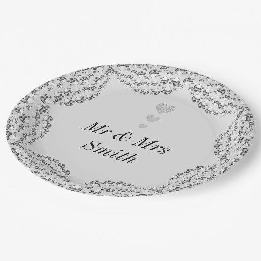 Ungewöhnliche hübsche personalisierte Hochzeitsfei Pappteller (Schrägansicht)