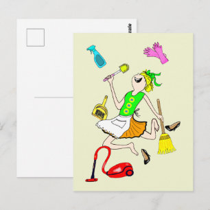 Ungewöhnliche Putzfrau. Postkarte