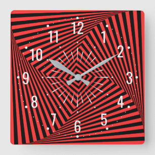 Ungewöhnliche rot-schwarze Dekoration - Geometrisc Quadratische Wanduhr