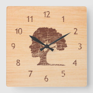 Ungewöhnliche zeitgenössische dekorative Holzbaum Quadratische Wanduhr