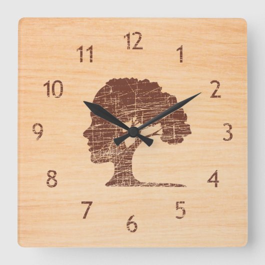 Ungewöhnliche zeitgenössische dekorative Holzbaum Quadratische Wanduhr (Vorderseite)