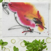 Ungewöhnlicher Hahn. Kalligraphie und Watercolor. Küchentuch (Gefaltet)