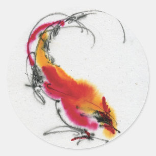Ungewöhnlicher Hahn. Kalligraphie und Watercolor. Runder Aufkleber