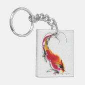 Ungewöhnlicher Hahn. Kalligraphie und Watercolor. Schlüsselanhänger (Vorderseite links)