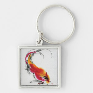 Ungewöhnlicher Hahn. Kalligraphie und Watercolor. Schlüsselanhänger