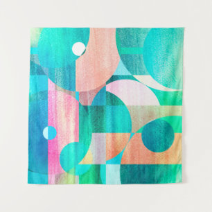 ungewöhnliches, buntes geometrisches abstraktes Mu Wandteppich