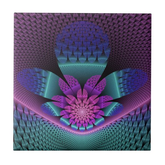 Ungewöhnliches Gemustertes Fantasy Blume Fraktal Fliese (Vorderseite)
