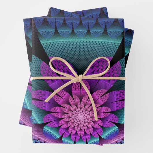 Ungewöhnliches Gemustertes Fantasy Blume Fraktal Geschenkpapier Set (Beispiel)