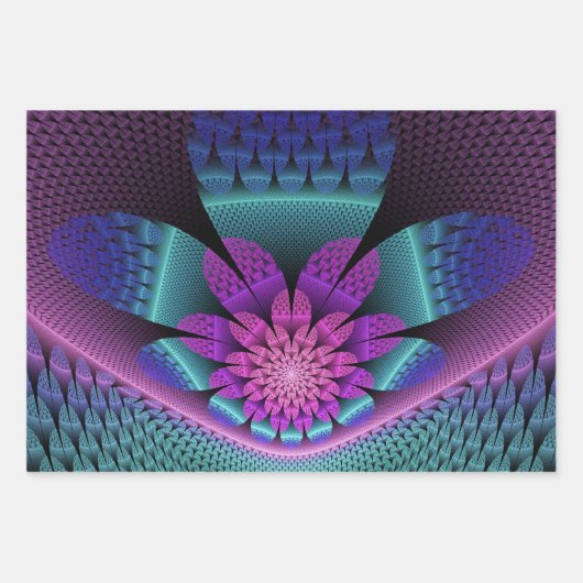 Ungewöhnliches Gemustertes Fantasy Blume Fraktal Geschenkpapier Set (Vorderseite)