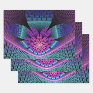 Ungewöhnliches Gemustertes Fantasy Blume Fraktal Geschenkpapier Set